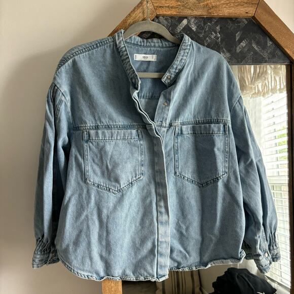 Mango Puff Sleeve Denim Top Shacket - Picture 2 of 10